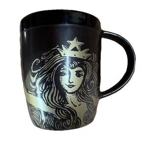 Starbucks Coffee Siren Mermaid 2012 Dark Whimsical 8oz Mug Brown Gold Cup